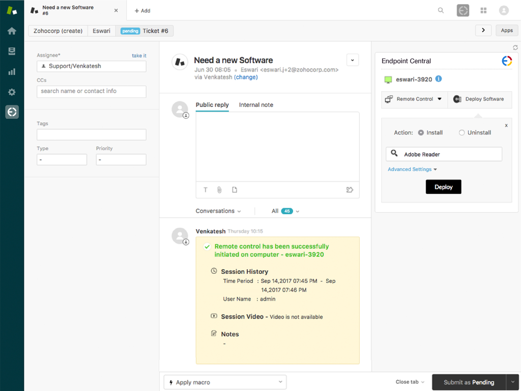Endpoint Central App Integration with Zendesk Support
